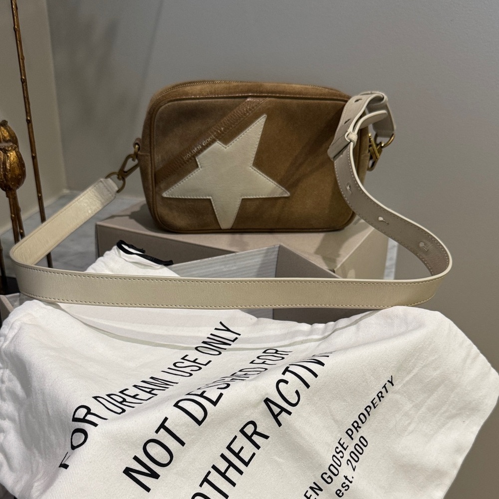 Suede Star Crossbody Bag in Tan and Cream